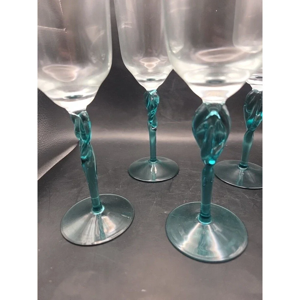 Green Stem Wine Glass Set of 4 Twist Stem Blown Glass